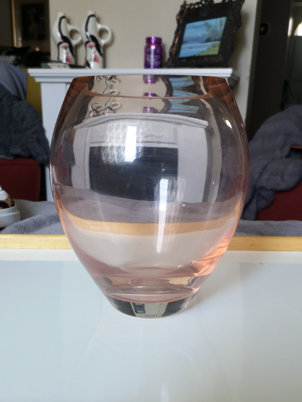 Beautiful Large Kate Spade New York Pink Glass Vase Quality Thick Glass 7" x 6"